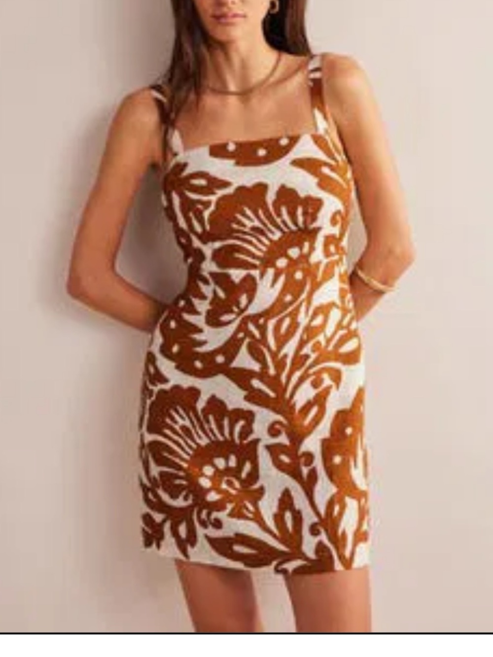 Boden Brown and White Floral Mini Dress